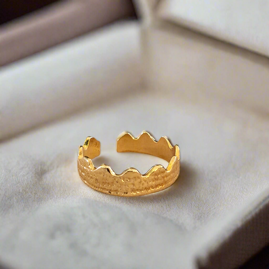 Textured crown sterling silver ring