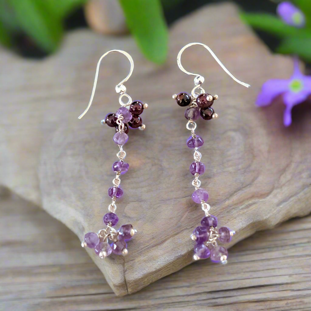 Handmade sterling silver earrings with gems