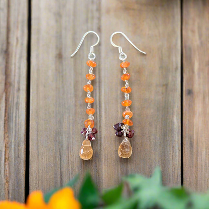 Handmade silver earrings with cornelians and garnets - Katerina Roukouna
