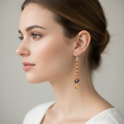 Handmade silver earrings with cornelians and garnets - Katerina Roukouna