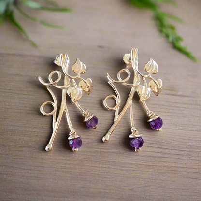 Ivy sterling silver earrings with amethysts - Katerina Roukouna