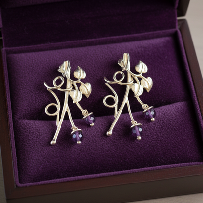Ivy sterling silver earrings with amethysts - Katerina Roukouna