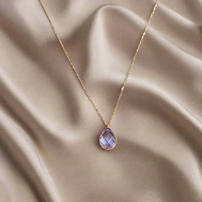 14K Gold necklace with purple zirkon drop