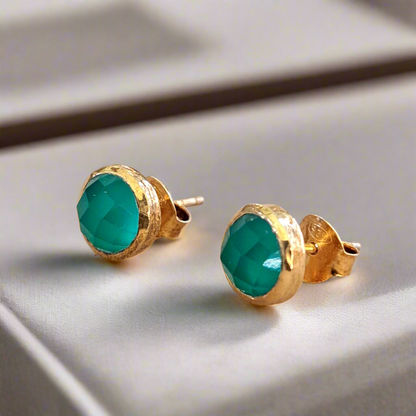 Green agates gold plated silver earrings