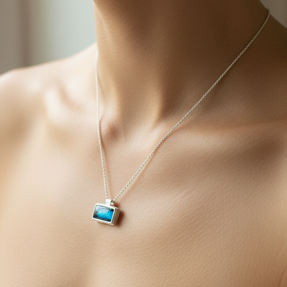 Blue rectangul sterling silver pendant - Katerina Roukouna