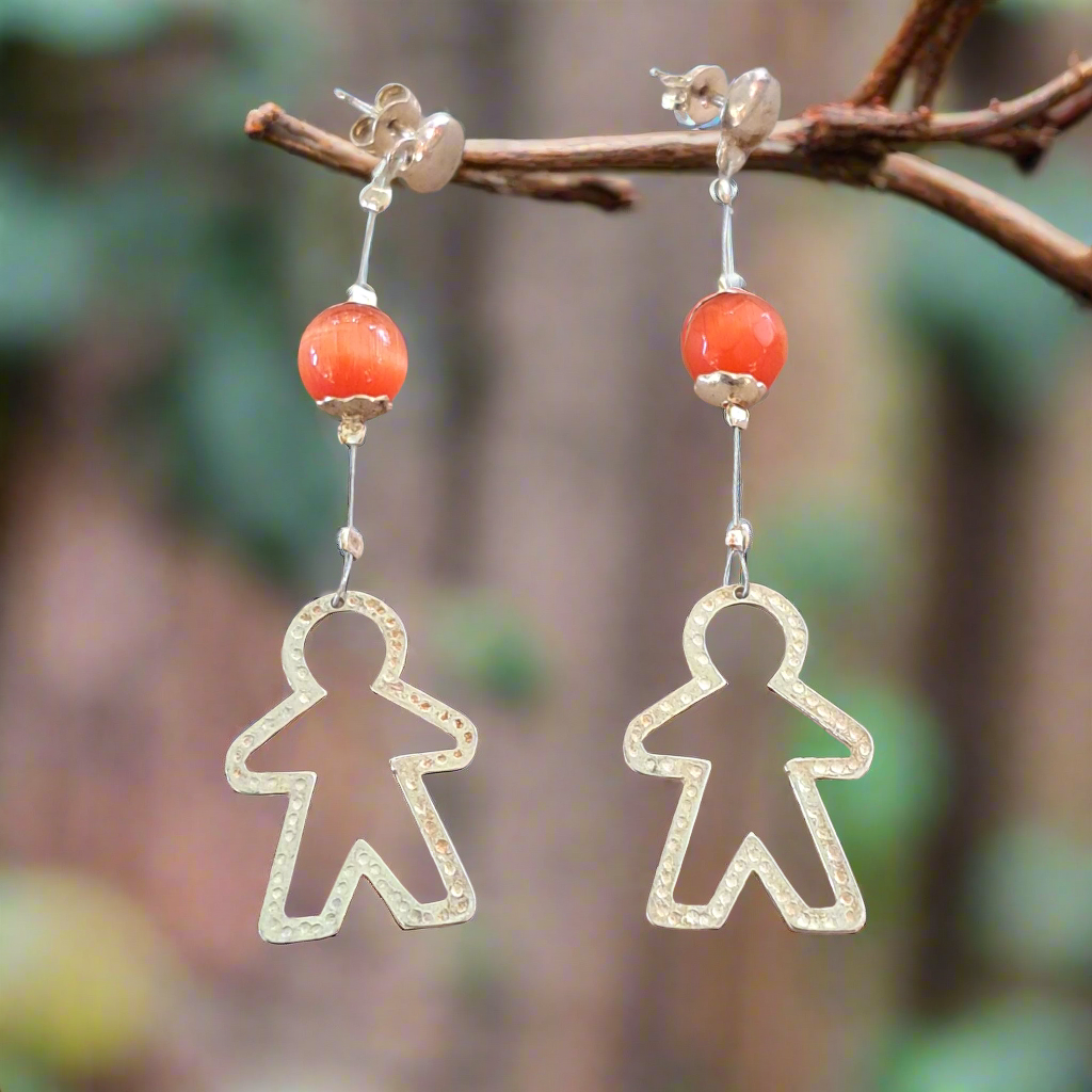 Handmade sterling silver earrings with orange crystals - Katerina Roukouna