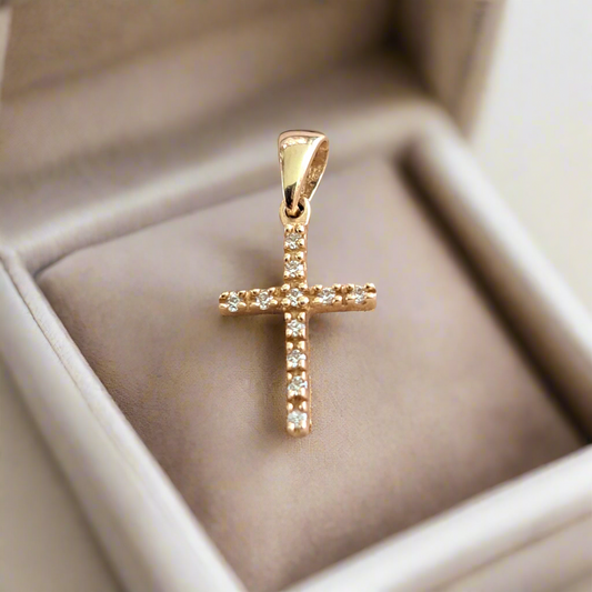 Elegant 14K Gold cross with zirkons (II)