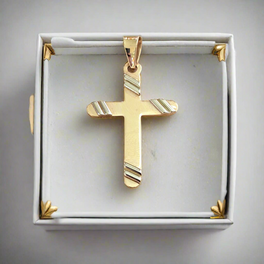 Handmade 14K yellow and white gold cross