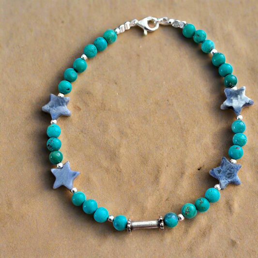 Handmade sterling silver  bracelet with tyrqoise and sodalite