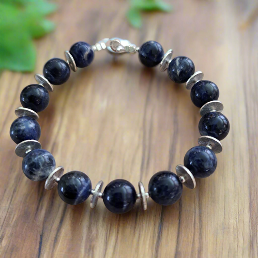 Handmade sterling silver bracelet with sodalites
