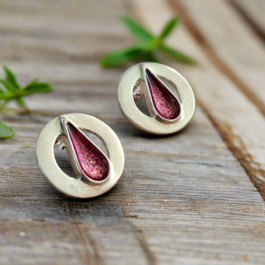 Handmade sterling silver earrings with  purple enamel - Katerina Roukouna