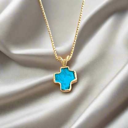 Handmade 18K cross with turqoise and sterling silver