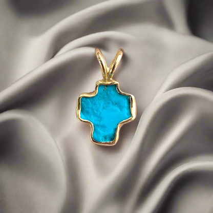 Handmade 18K cross with turqoise and sterling silver