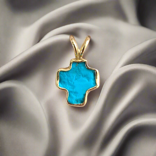 Handmade 18K cross with turqoise and sterling silver
