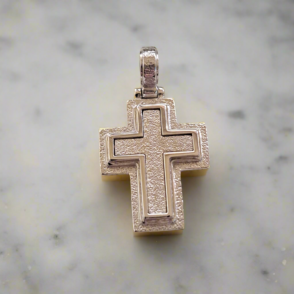 18K Handmade  hammered White gold Cross - Katerina Roukouna