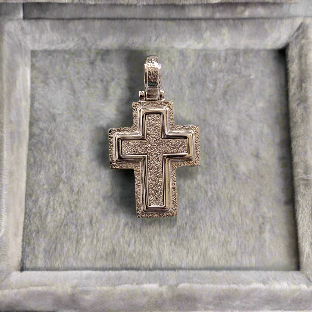 18K Handmade  hammered White gold Cross - Katerina Roukouna