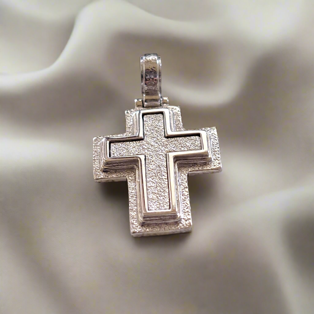 18K Handmade  hammered White gold Cross - Katerina Roukouna