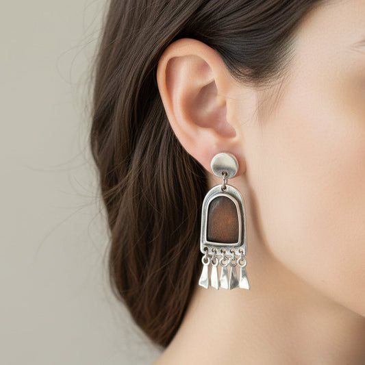 Ethnic style earrings with brown enamel - Katerina Roukouna