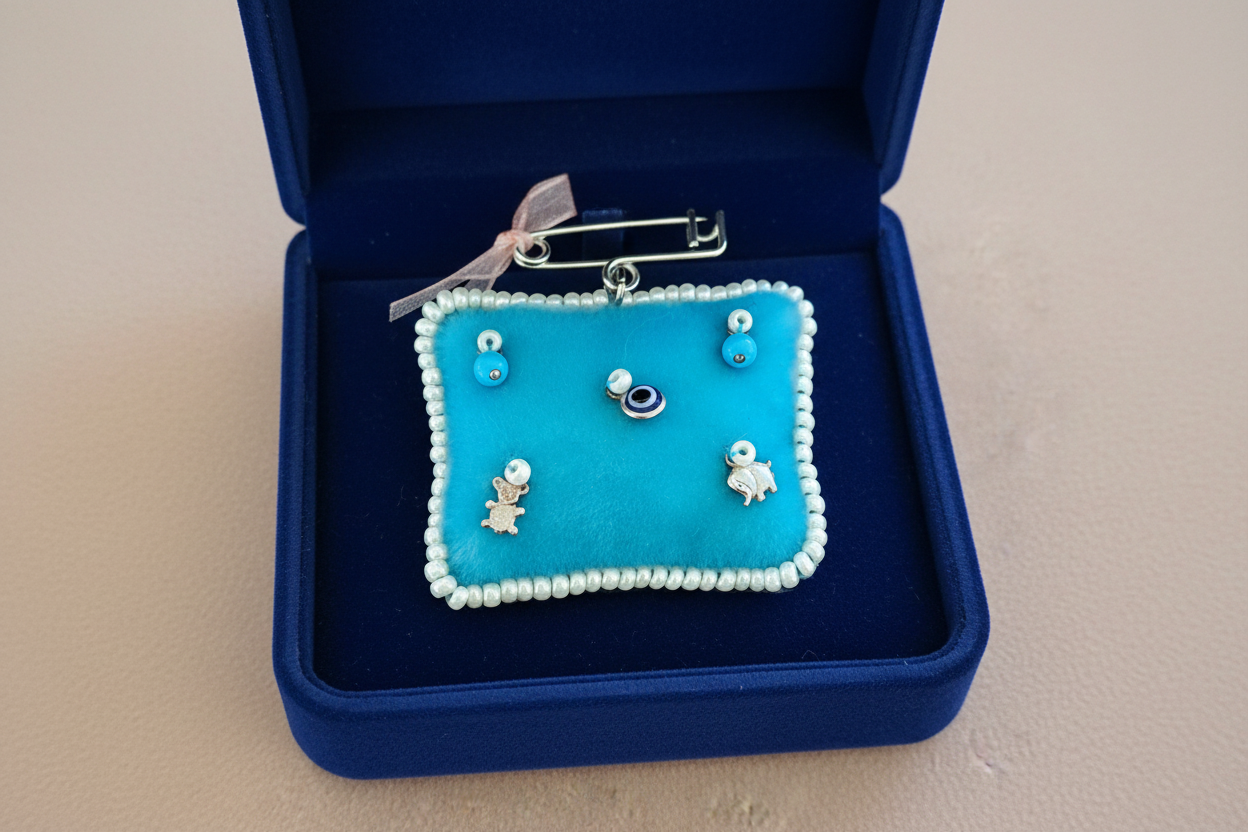 Handmade  velvet baby lucky charm with sterling silver