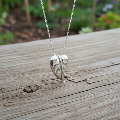 Sterling silver pendant with a heart shaped leaf - Katerina Roukouna