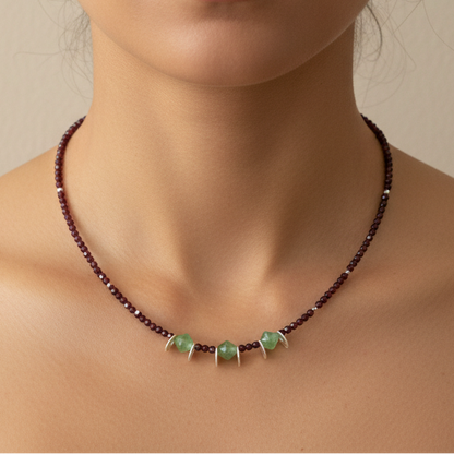 Handmade necklace with garners, green agates and sterling silver - Katerina Roukouna
