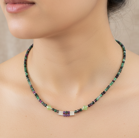 Handmade necklace with zoisite and sterling silver - Katerina Roukouna