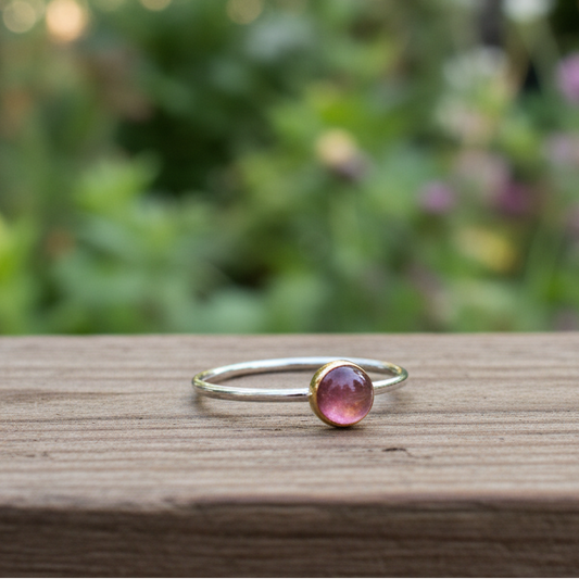 Handmade gold 18K ring with round  pink tourmaline - Katerina Roukouna