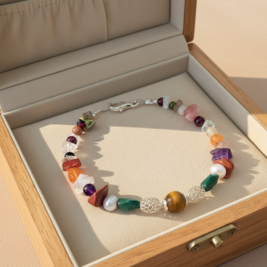 Handmade sterling silver bracelet with multi colored gems - Katerina Roukouna