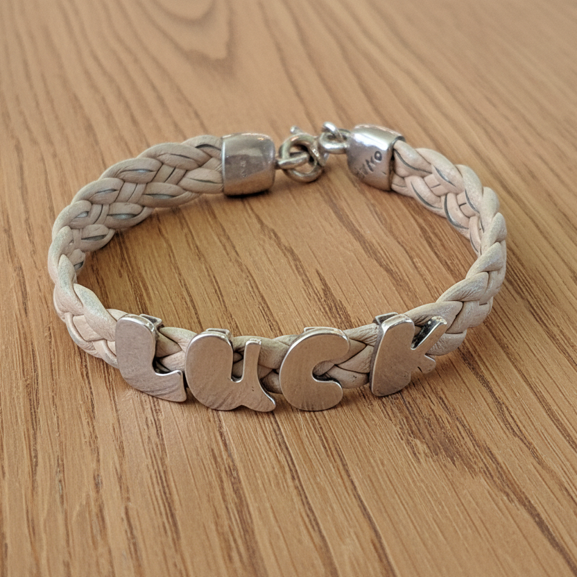 Handmade sterling silver and leather bracelet- luck - Katerina Roukouna