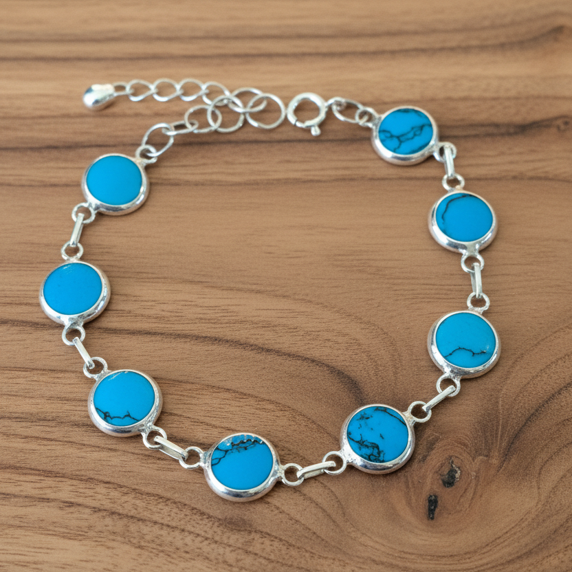 Turquoise with sterling silver bracelet - Katerina Roukouna