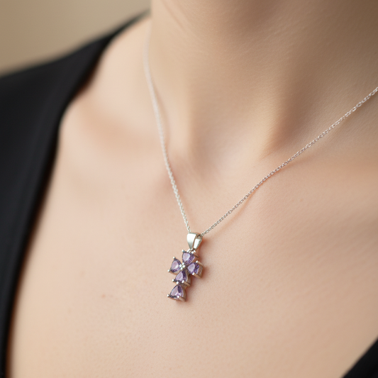 Sterling silver cross with purple zirkons - Katerina Roukouna