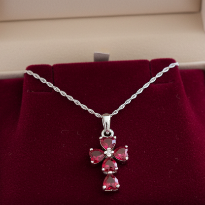 Sterling silver cross with red zirkons - Katerina Roukouna