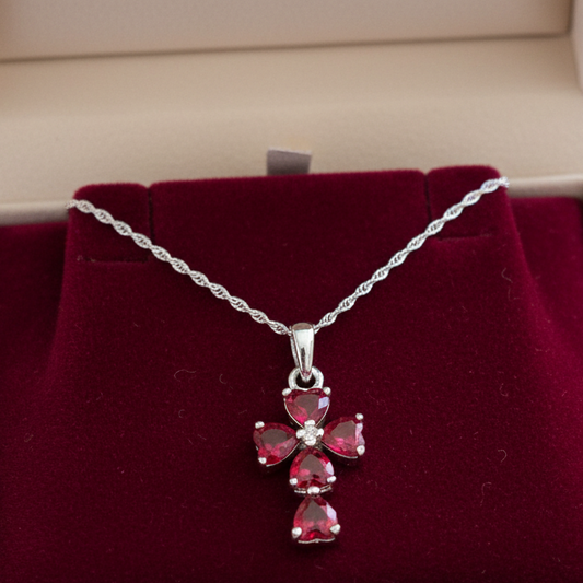 Sterling silver cross with red zirkons - Katerina Roukouna