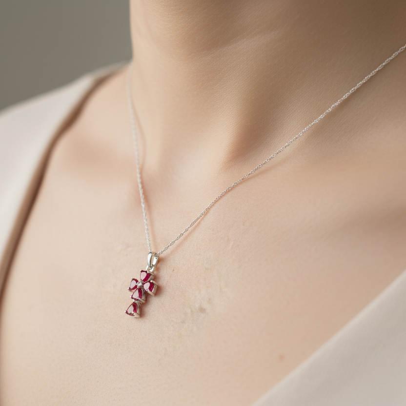 Sterling silver cross with red zirkons - Katerina Roukouna