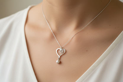 Handmade sterling silver heart pendant with a pearl - Katerina Roukouna