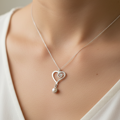 Handmade sterling silver heart pendant with a pearl - Katerina Roukouna
