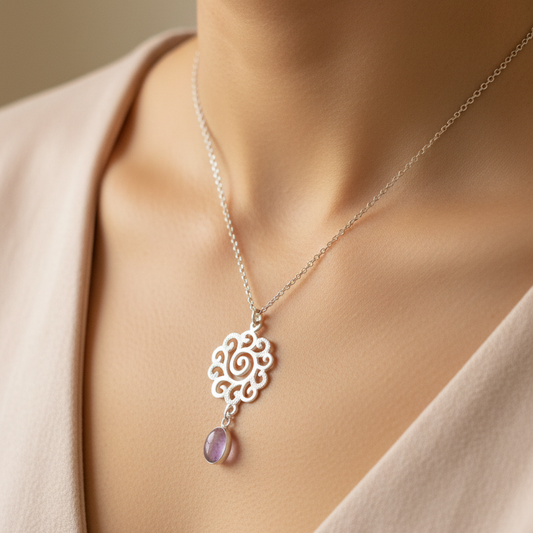 Handmade sterling silver  pendant with an amethyst - Katerina Roukouna