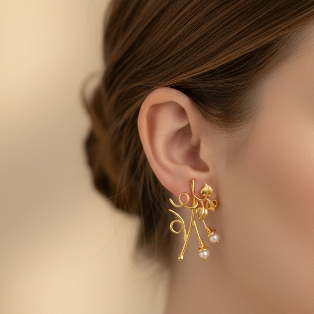 Ivy  earrings with pearls - Katerina Roukouna