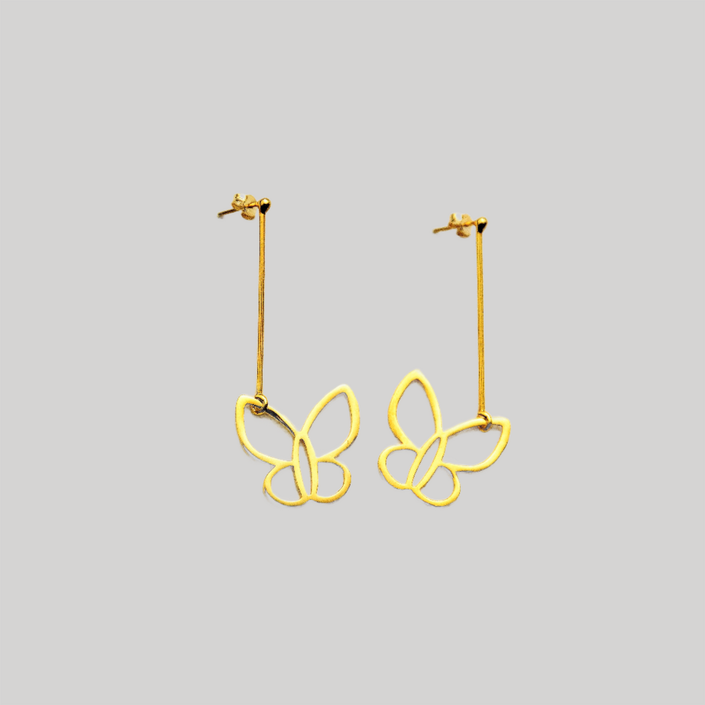Butterfly long gold plated earrings
