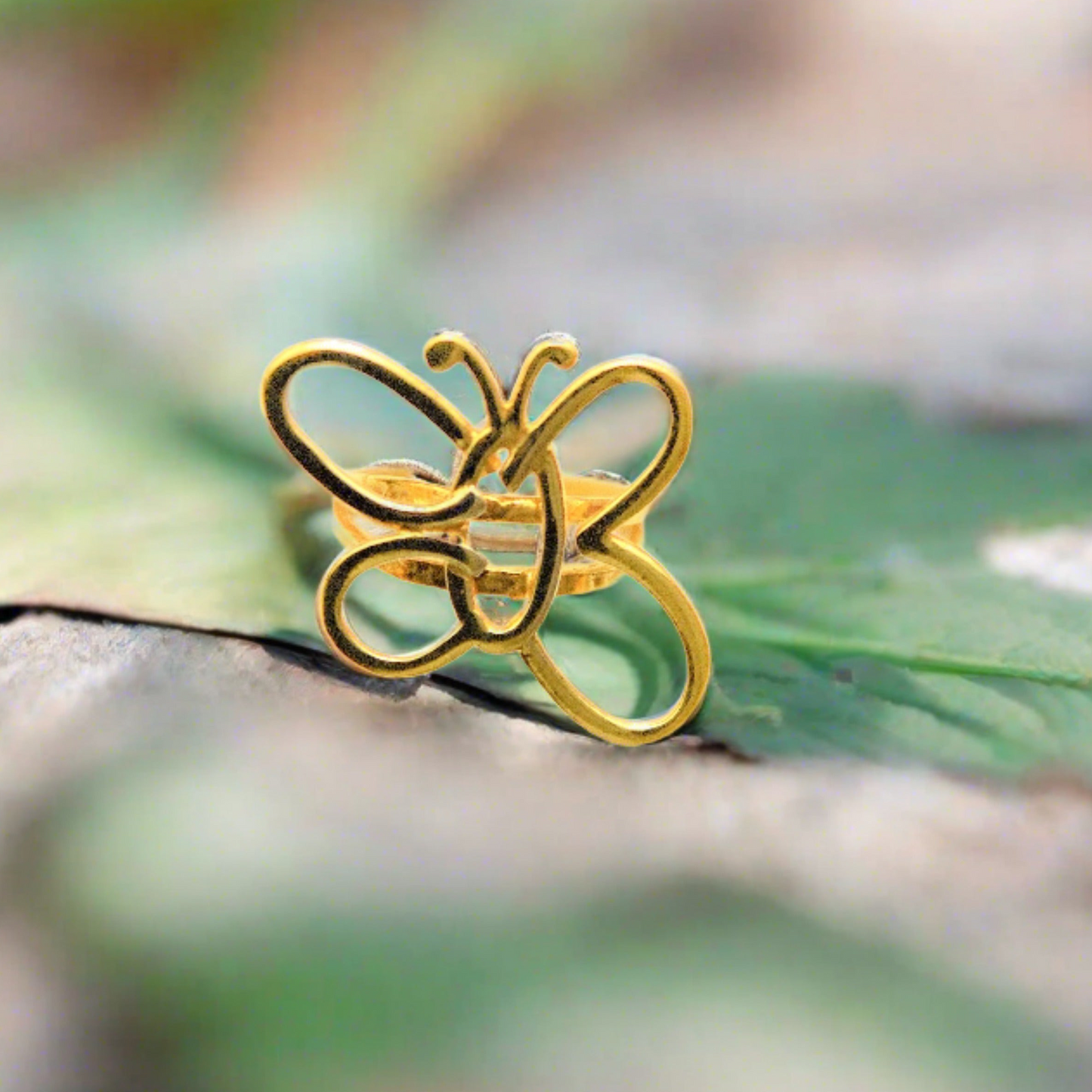 Βutterfly gold plated sterling silver ring - Katerina Roukouna