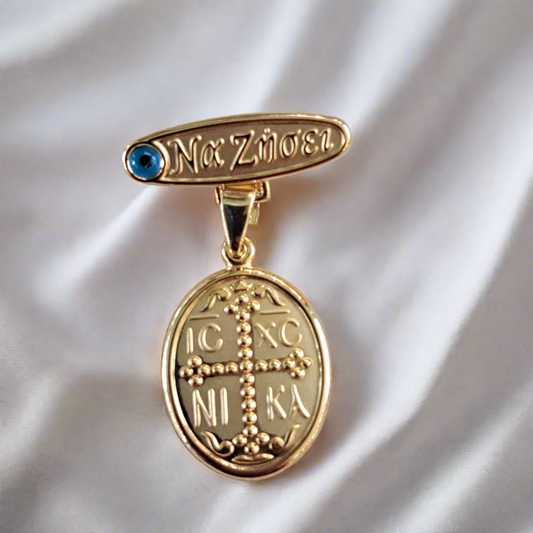 9K byzantine lucky baby pin with evil eye