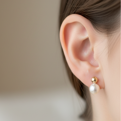 9K gold stud earrings with pearls