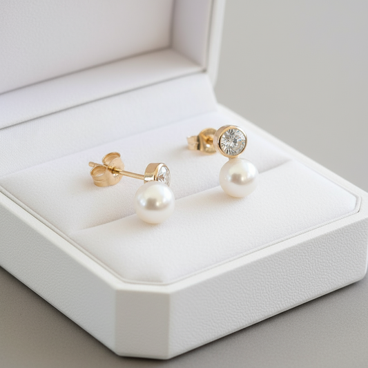 9K Gold earrings with zirkons and pearls