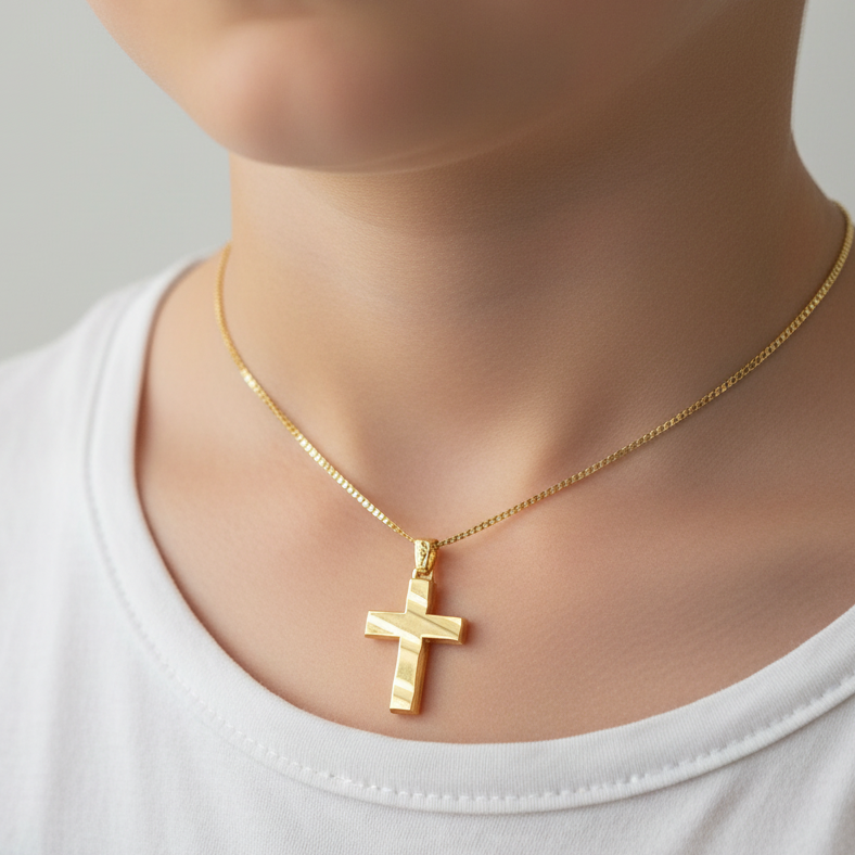 Gold Cross 9K with wavy design - Katerina Roukouna