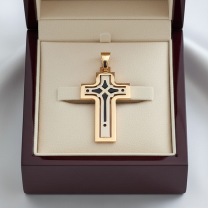Gold cross 14K white and gold (II) - Katerina Roukouna