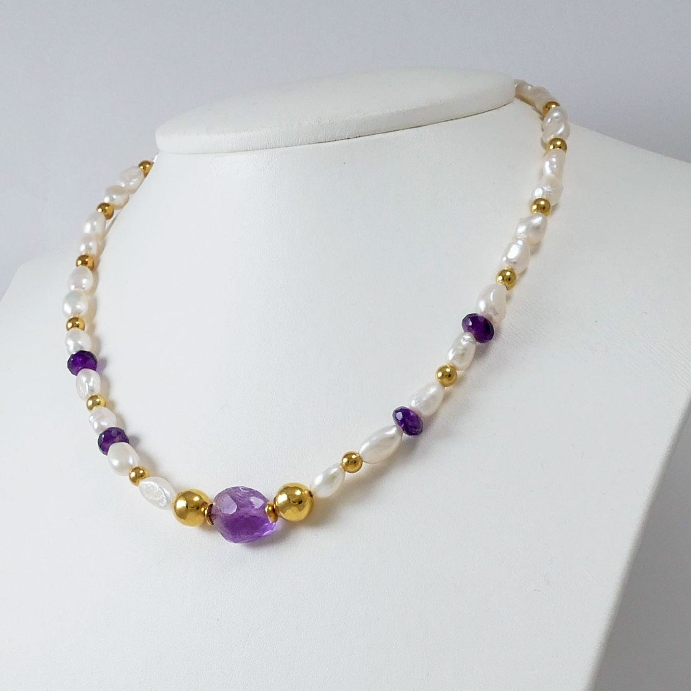 Pearls, Amethysts & Gold Plated Silver Necklace (III) - Katerina Roukouna