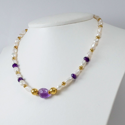 Pearls, Amethysts & Gold Plated Silver Necklace (III) - Katerina Roukouna