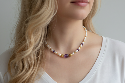 Pearls, Amethysts & Gold Plated Silver Necklace (III) - Katerina Roukouna