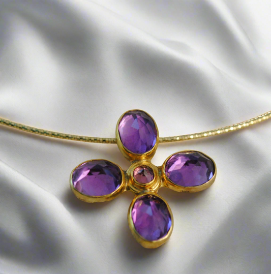 18k Gold and silver cross with amethysts