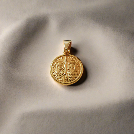 9K gold byzantine coin with Konstanine and Helen figures